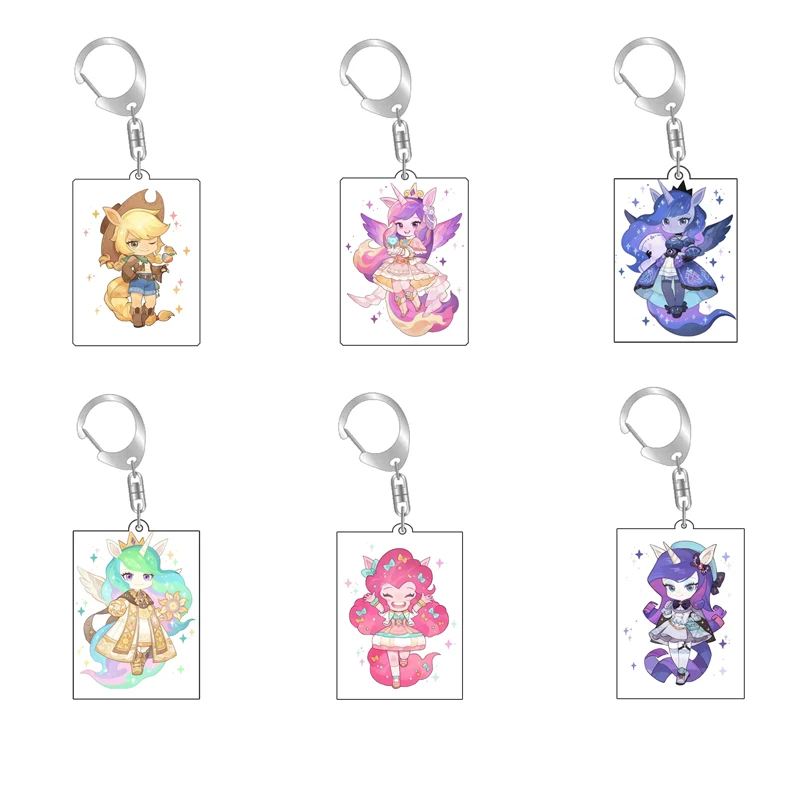 My Little Pony Keychain New Anime Kawaii Apple Jack Q Version Character Acrylic Fluttershy Keychain Toy Children's Gift