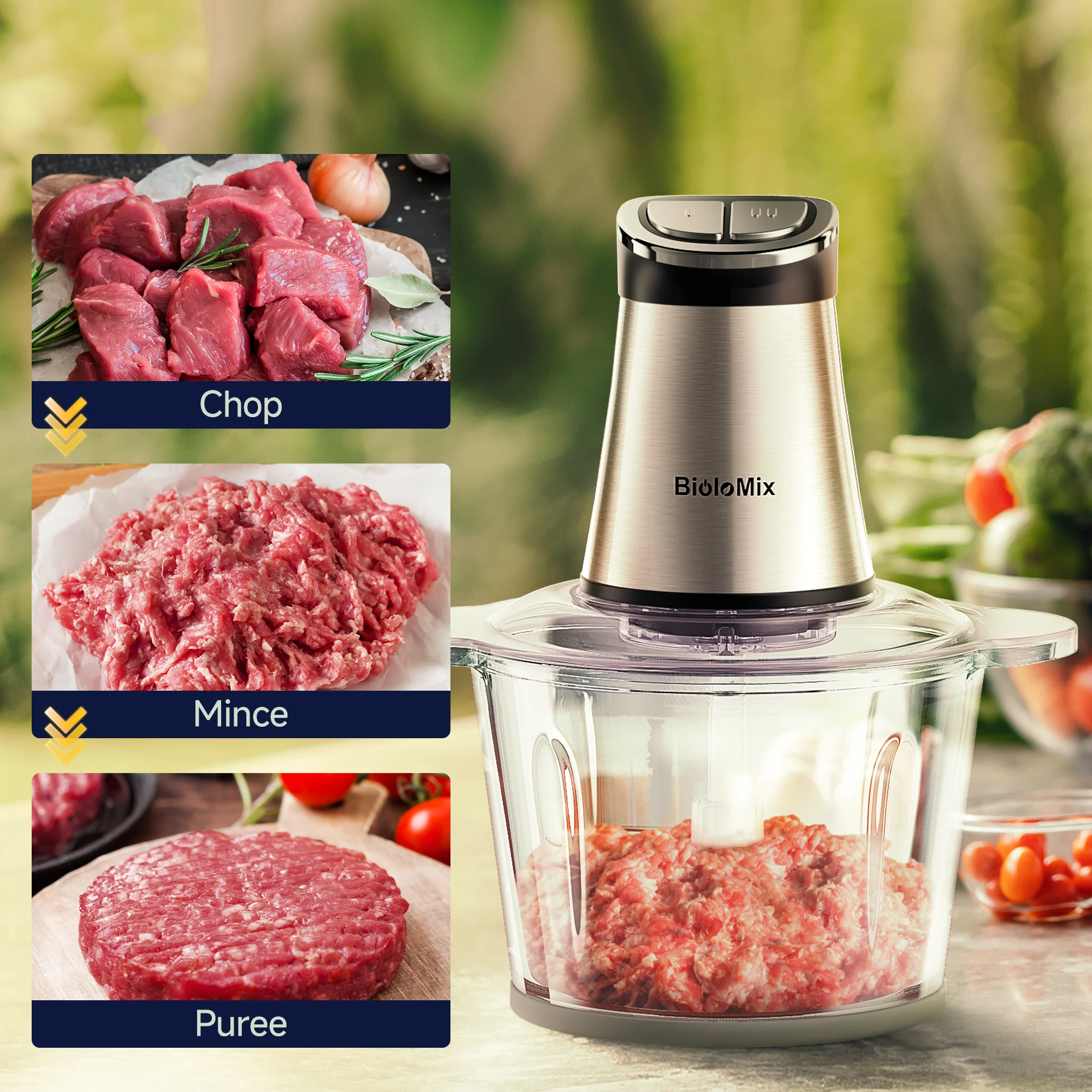 300W Mini Electric Food Chopper Food Processors with 2 Bowls, 4 Bi-Level Blades, Meat Grinder for Baby Food