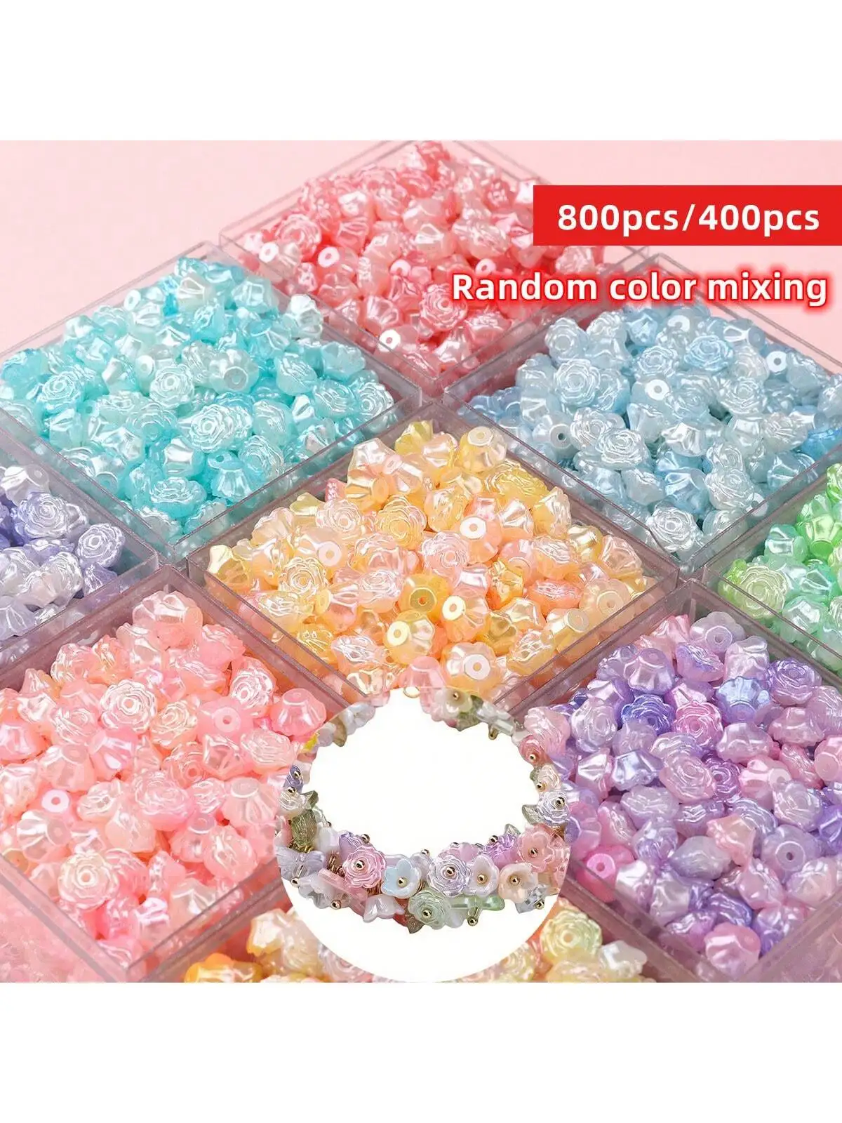 800/400pcs 8mm Random Color Mixing Acrylic Double Color Camellia Bead Making Bracelet Necklace DIY Handmade DIY Accessories, Bra