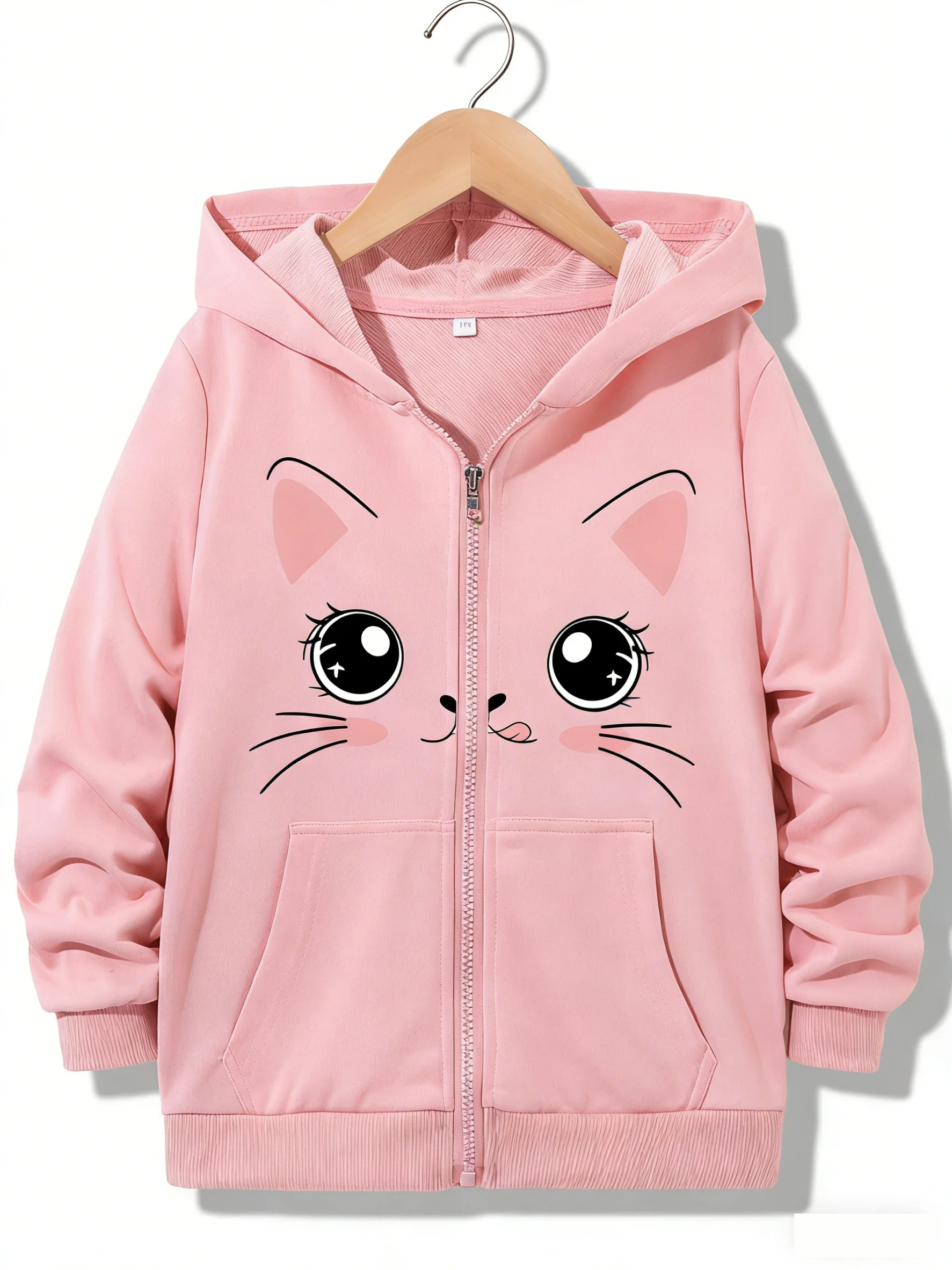 Kawaii Zipper Hoodie Fashionable Casual Trendy Cat Meme Letter Hoodies Jackets Boys Girls Y2k Zip Up Sweatshirt Spring Autumn