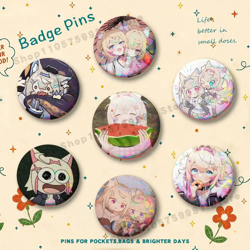 Anime F-Fuwawa Mococo Cartoon Brooches for Bag Decor Jewelry Accessories Gift 25/32/44/58/75mm Round Cartoon Badges