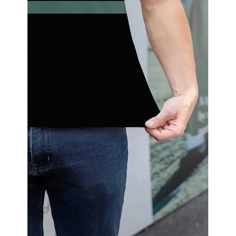 تي شيرت رجالي بأكمام قصيرة، تباين الألوان، طباعة مخططة، جيب بسحاب، موضة الأعمال، فضفاض، قميص بولو الشارع