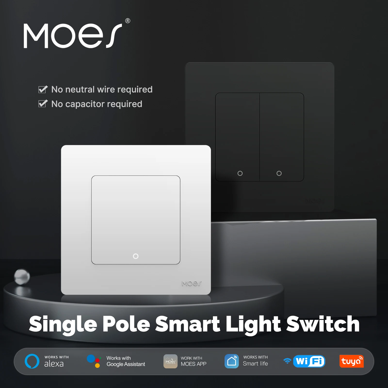 

MOES WiFi Star Ring Series Smart Light Push Button Switch No Neutral No Capacitor Required Compatible with Alexa Google Home