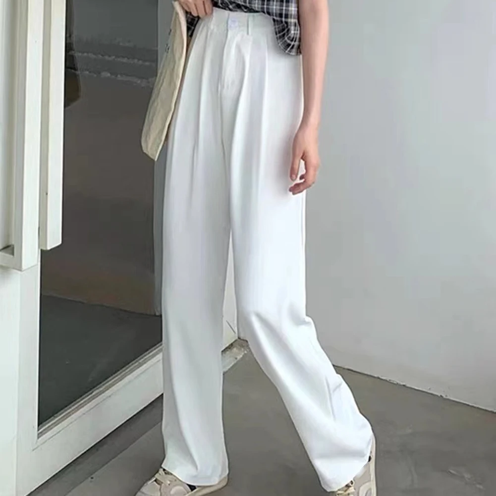 بنطلون كاجوال سروال عالي الخصر في مكان العمل، بنطلون بيج عالي الخصر مريح وخفيف الوزن كاجوال #4