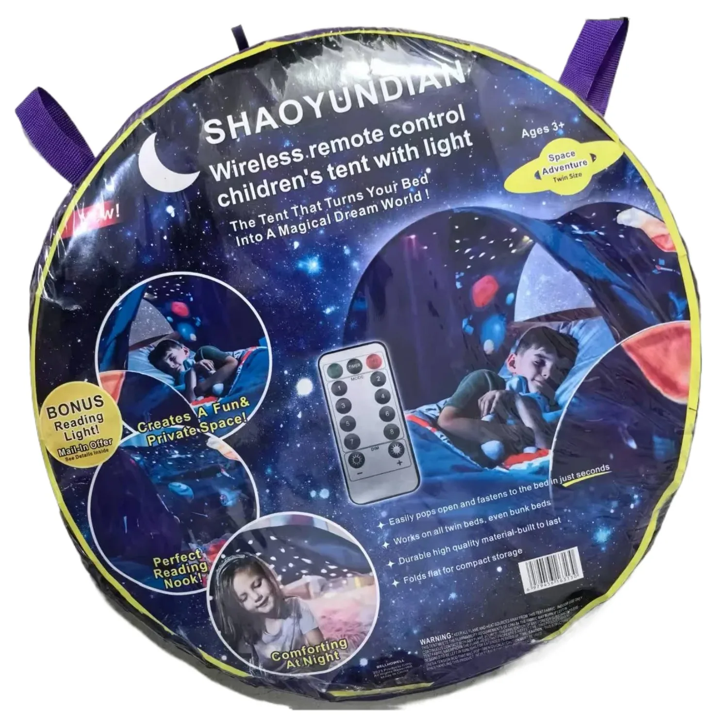 子供用ベッド用ライトショー付きドリームテント、収納ポケット付き折りたたみ式キッズテント、蚊帳付きベッドテント