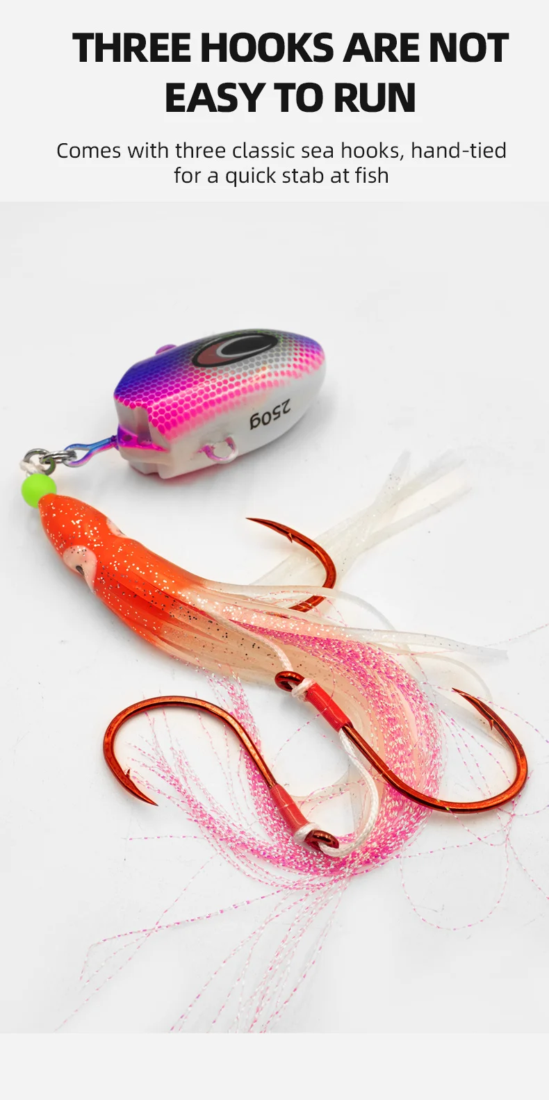 ZYZHE Meeresfischerei-Köder 100g 150g 200g 250g Leuchtender Weicher Oktopus-Köder mit BKK-Haken Salzwasser-Bootsangelköder Angelzubehör – Detail 8