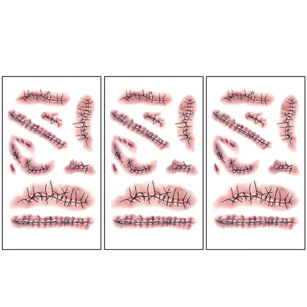 3 uds pegatinas pegatinas calcomanías de Halloween cicatriz falsa tatuajes temporales desechables a prueba de agua