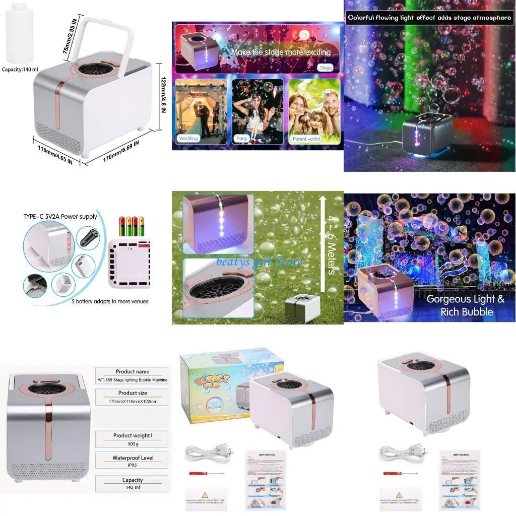 

C7AB Party Bubble Maker, Large 140mL Capacity Electric Bubble Machine with LED Lights for Kids and Family Event Proposals