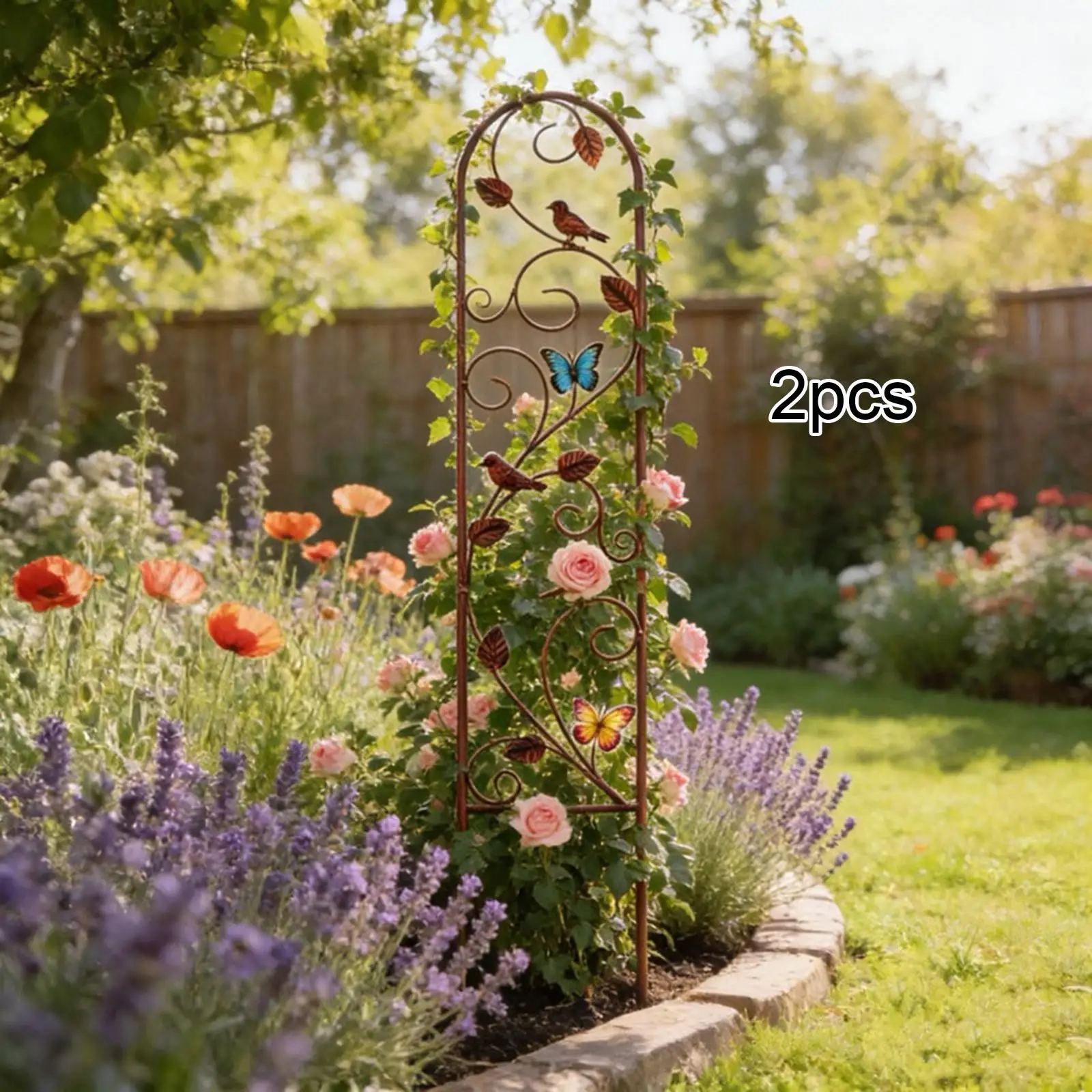 Rustic Garden Metal Trellis Arched Stand Heavy Duty Support for Climbing Plants Easy Set Up