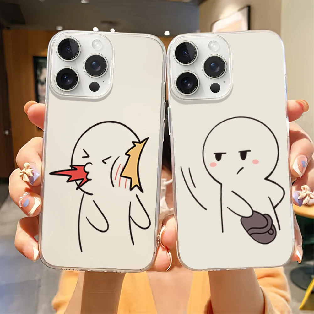 Cartoon Beat the villain Copuple Phone Case for iPhone 12 11 13 14 15 16 Max Pro Plus Transparent Soft Shell