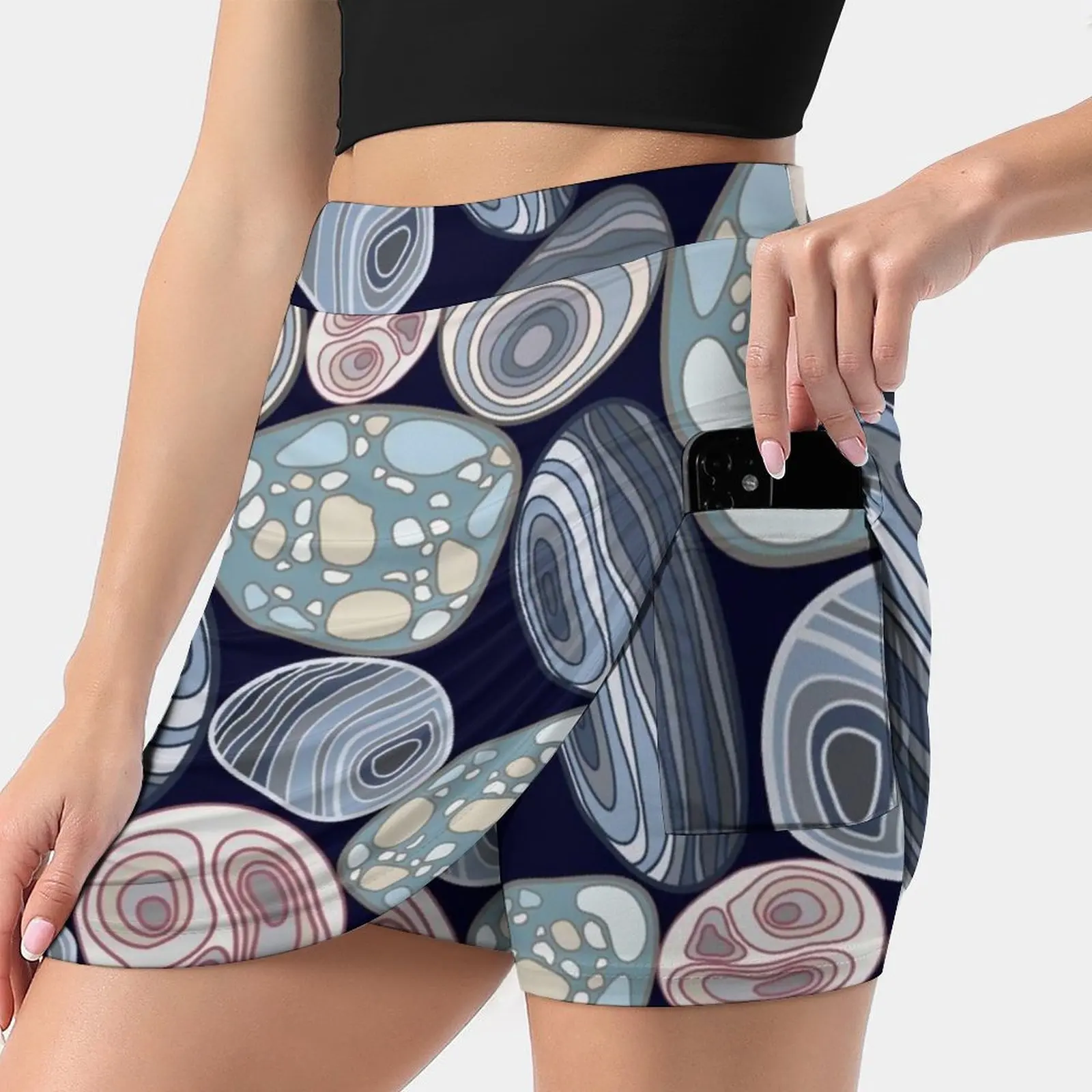 

Pattern Stones Women's skirt With Hide Pocket Tennis Skirt Golf Skirts Badminton Skirts Running skirts Blue Water Texture Gray