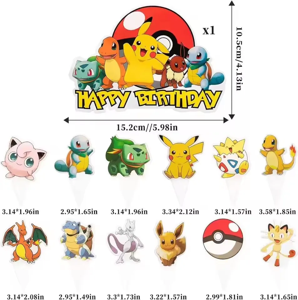 Pikachu Cartoon Cake Topper Cupcake Toppers Toys 25pcs Kids Birthday Theme Party Supplies Cake Decorations Party Gifts