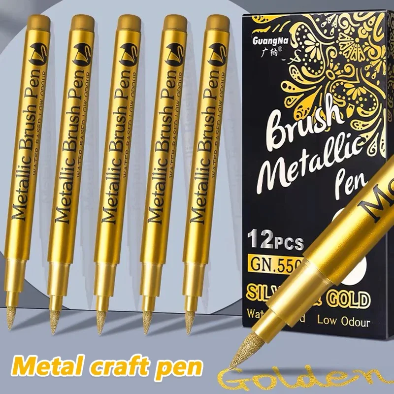 2/1Pc Gold Silver Brush Metallic Marker Pens Permanent Art Marker For Manga Crafts Scrapbooking Stationery School Art Supplies