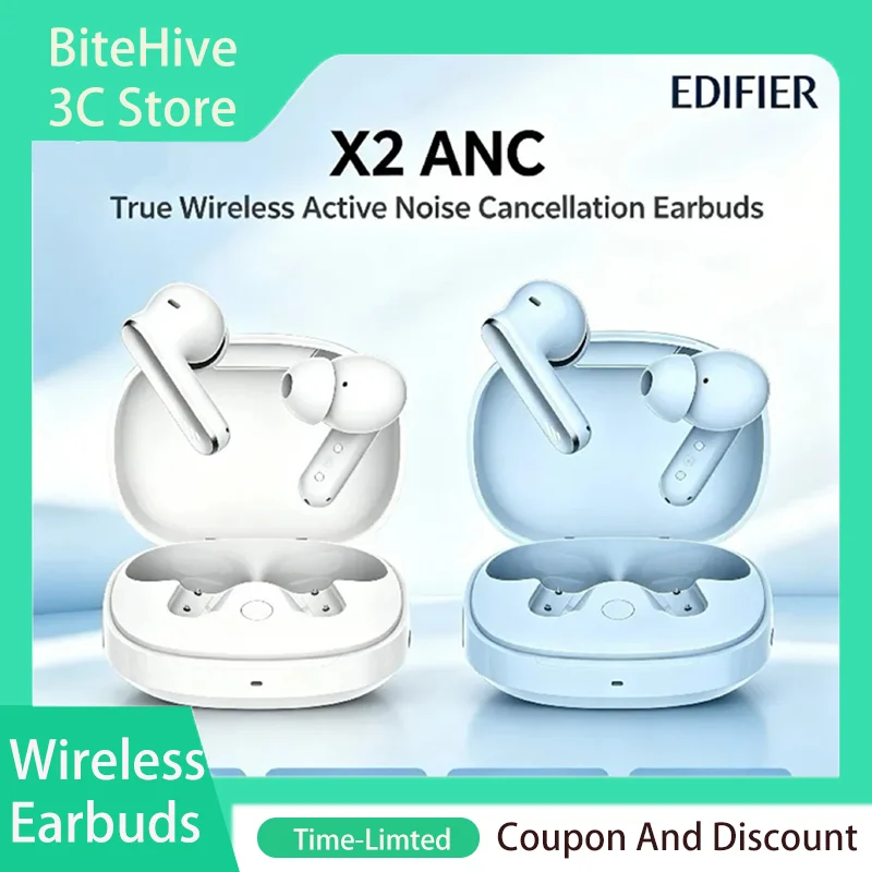 Edifier X2 ANC Wireless Earbuds Active Noise Cancellation In‑Ear 38dB Bluetooth6.0 IP55 Long Battery Life HiFi Sound Sport Game