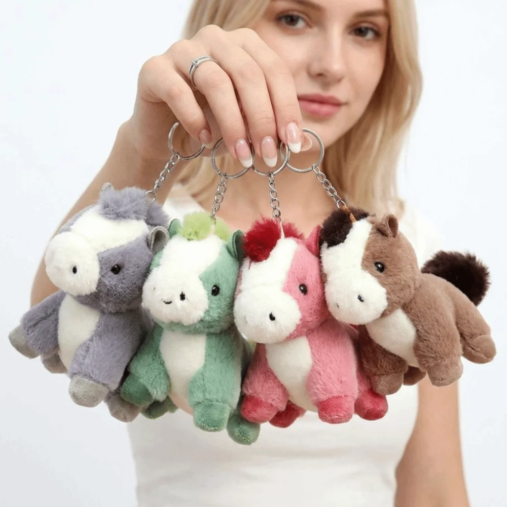 Fashion Fluffy Stuffed Animal Keychain Soft Versatile Plush Pony Bag Charm Cute Lightweight Horse Keyring For Purse Car Keys