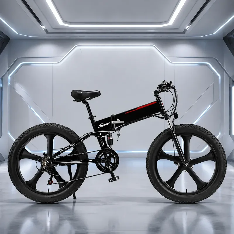 26 Inch Adult Electric Mountain Bike 1000W Folding E Bicycle with Fat Snow Tires for Off Road Riding