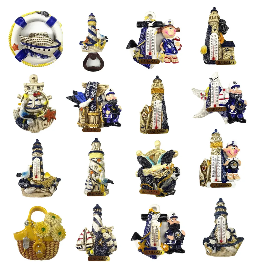 Bahamas Coastal Nautical 3D Resin Magnet Set, Sailboat & Seagull Travel Collection Gift