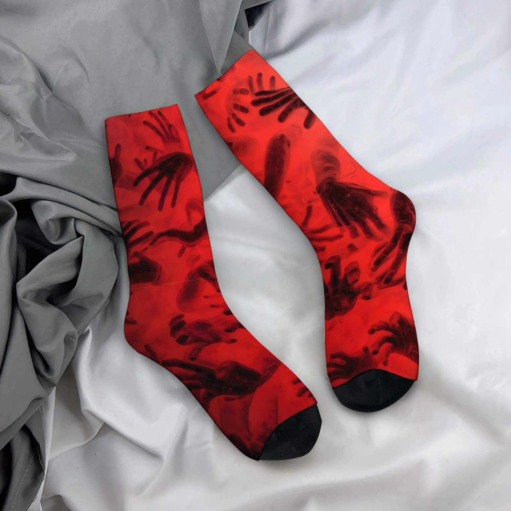 Retro-style dark and grotesque men's socks with dense hand prints, novel Harajuku-style casual socks, perfect for crazy parties.