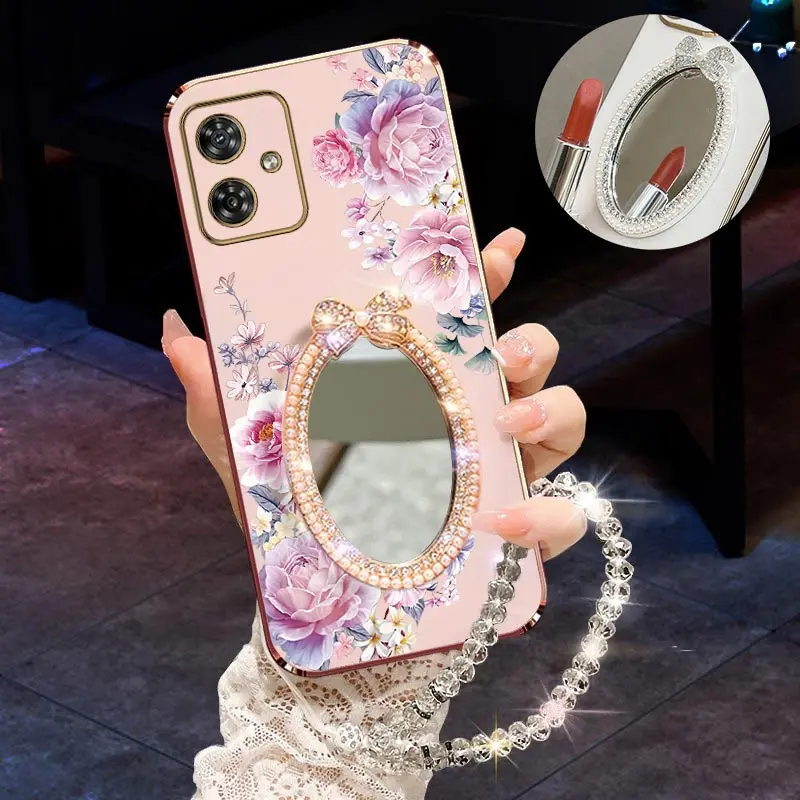 

G54 Magical flower Bracelet Plating Phone Case For Motorola G10 G42 G22 G52 G20 G31 G54 G32 G53 G54Power G13 G50 G9Play Cover