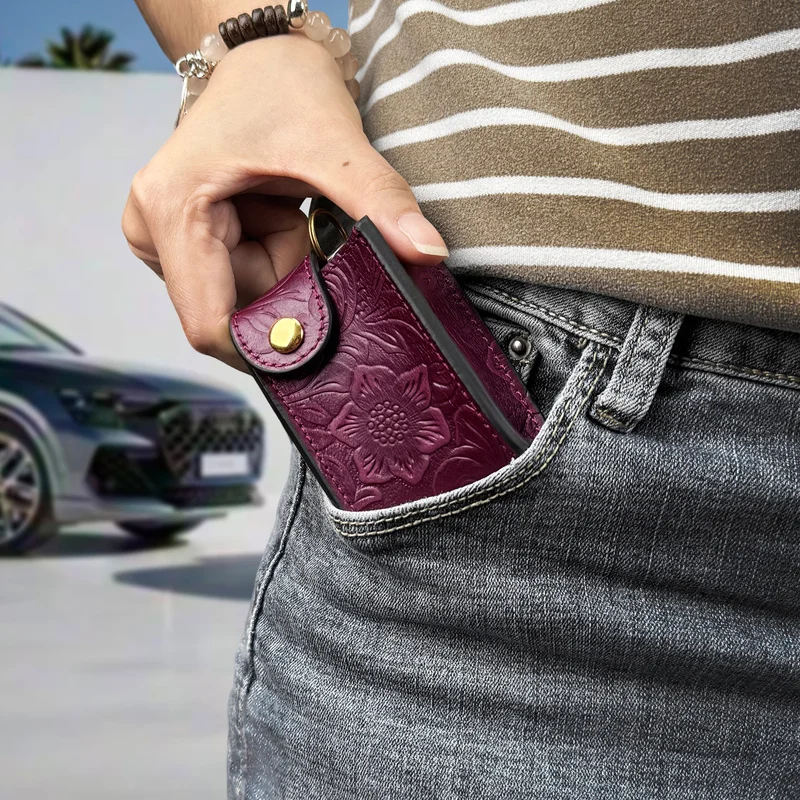 Genuine Leather Car Key Case Pack Car Key Holder Bag Keys Wallet Pouch Organizer Sheath Men, Women