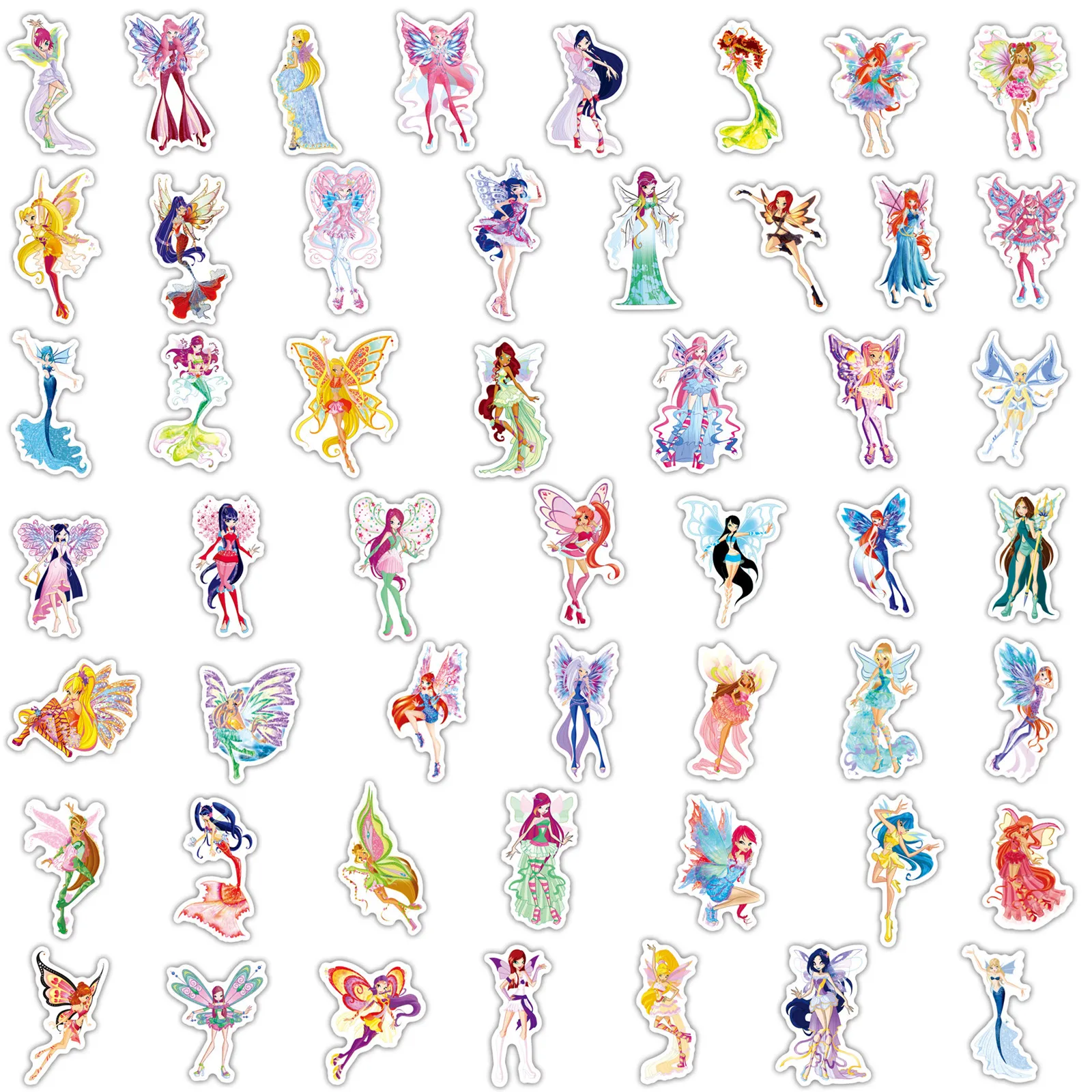 50 Pcs Butterfly Fairy Graffiti Stickers Waterproof Vinyl Decals for Scooter Journal Water Cup Luggage Notebook Gift