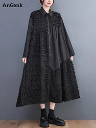 Patchwork Plaid Vintage Shirt Dresses For Women New Long Sleeve Loose Casual Dress Fashion Elegant Clothing Spring Autumn 2025