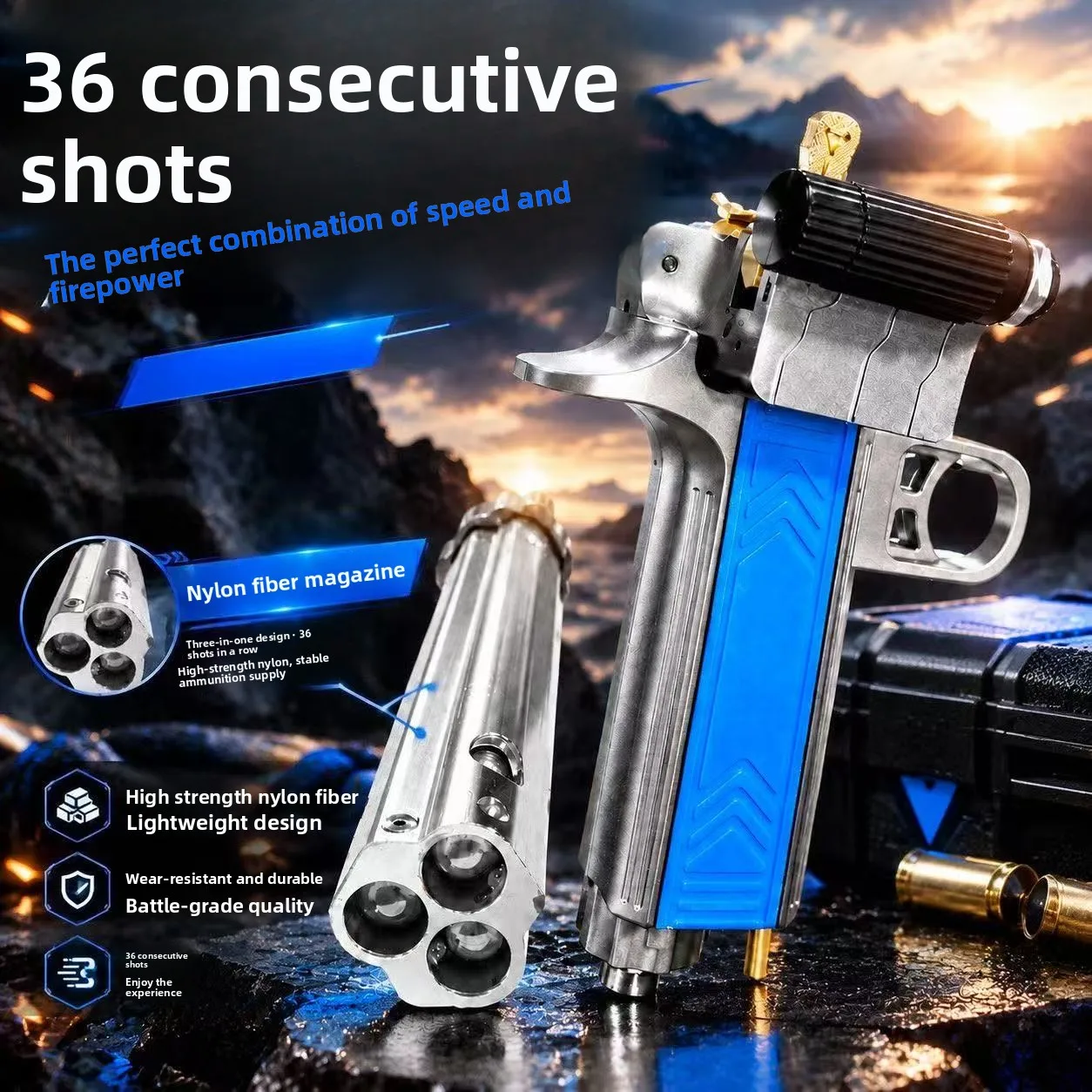 Metal Gatlin Automatic LOADING SLINGSH0T Nylon Clip 36 BEADS Running Fire Outdoor Slingshot Adults Shooting Combat Training EDC