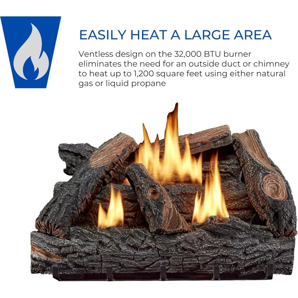 سجلات مدفأة مزدوجة الوقود بدون فتحات، 32000 وحدة حرارية بريطانية، تسخين ما يصل إلى 1100 قدم مربع، توافق الغاز الطبيعي/LP