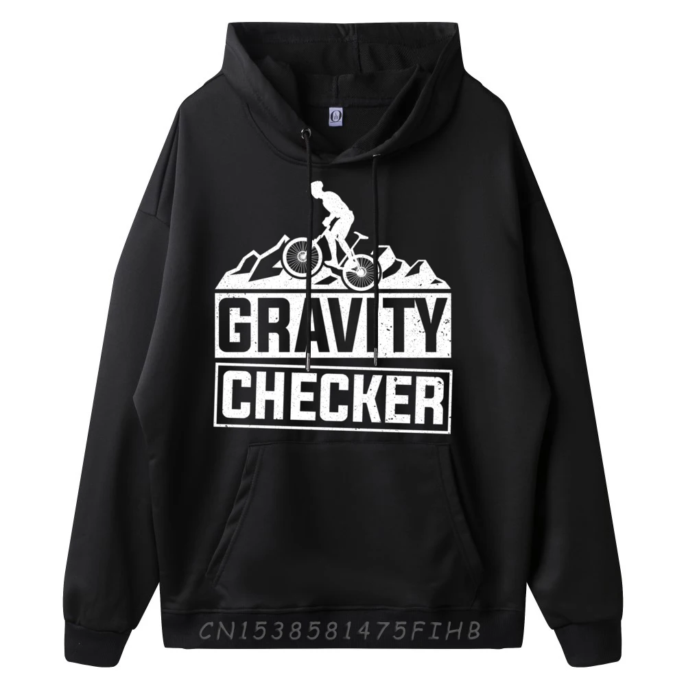 Mountain Biking Gravity Checker Mountain Bike Black Graphic Tees Moderate Elasticity Men's Hoodie Creative