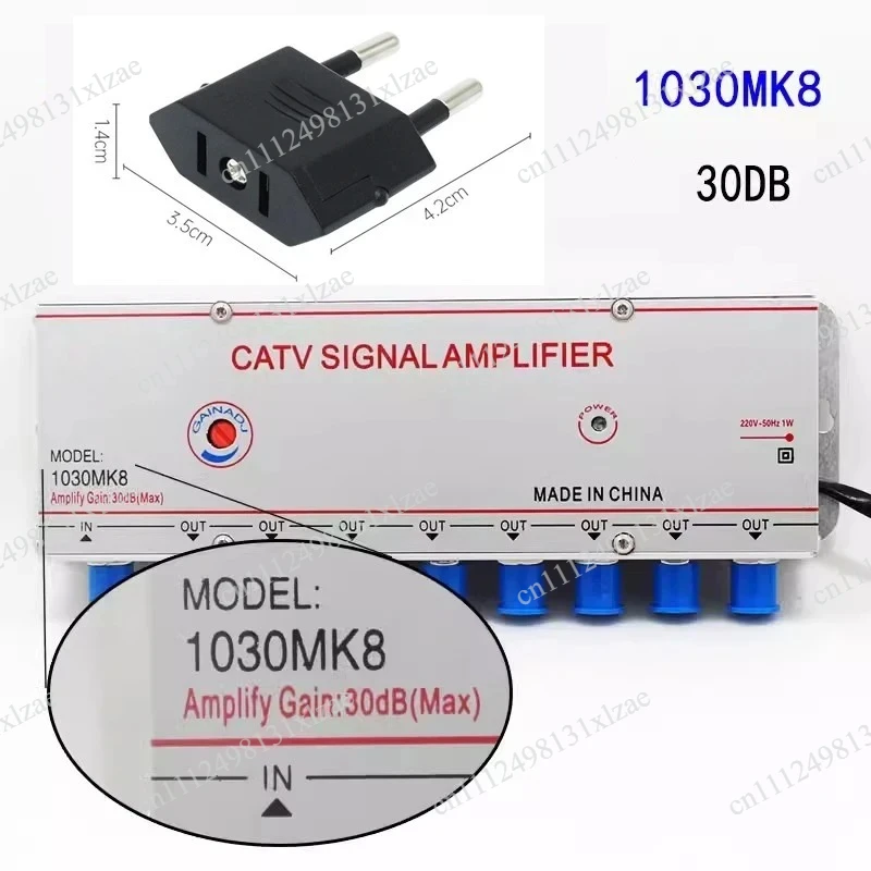 4-Way TV Signal Distribution Amplifier 30dB Gain, 45-860MHz Wideband Antenna Booster for Up to 4 Devices
