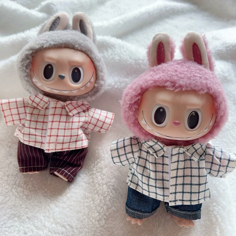 Hot Labubu Doll Clothes Fashion Clothes Plaid Shirt Vertical Stripe Shorts For 17cm Doll Clothes Dolls Accessories