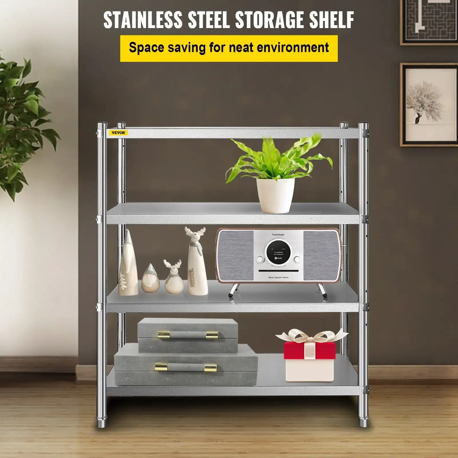 Stainless Steel Shelving 46.8x18.5 Inch 4 Tier Adjustable Shelf Storage Unit Stainless Steel Heavy Duty Shelving