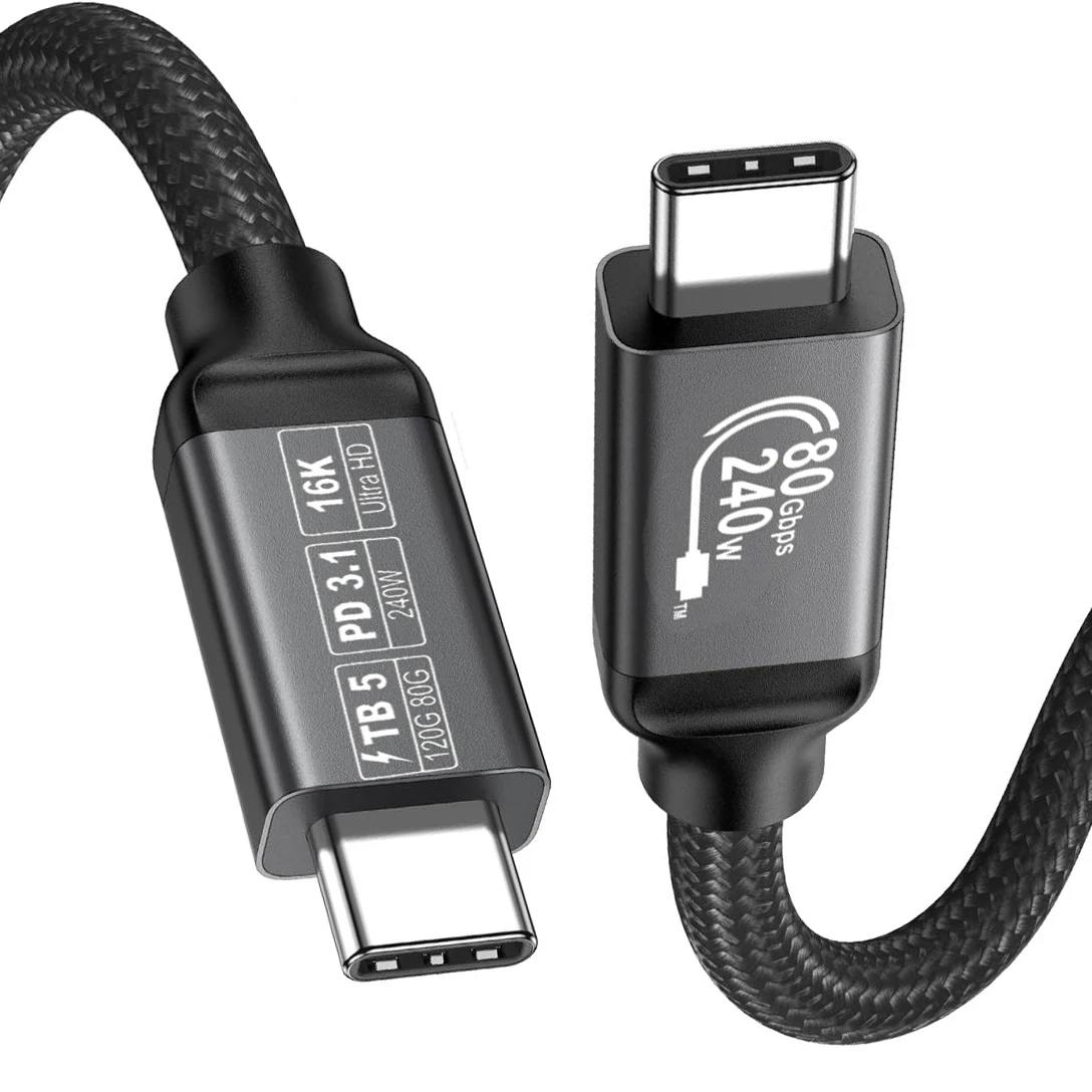 80Gbps 240W PD3.1 Dual 8K@60Hz(120Gbps Bandwidth) Braided USB C Video Cable Compatible for Thunderbolt 4/5 Macbook Pro eGPU SSD