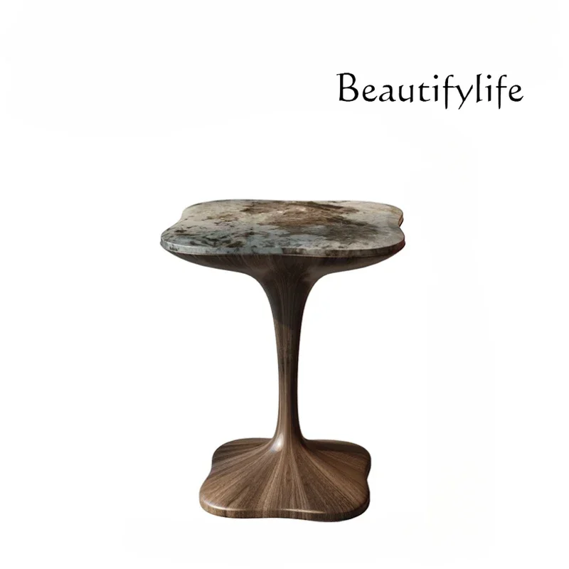 

Natural Luxury Stone Side Table Small Apartment Home Walnut Design Solid Wood Sofa Corner Table