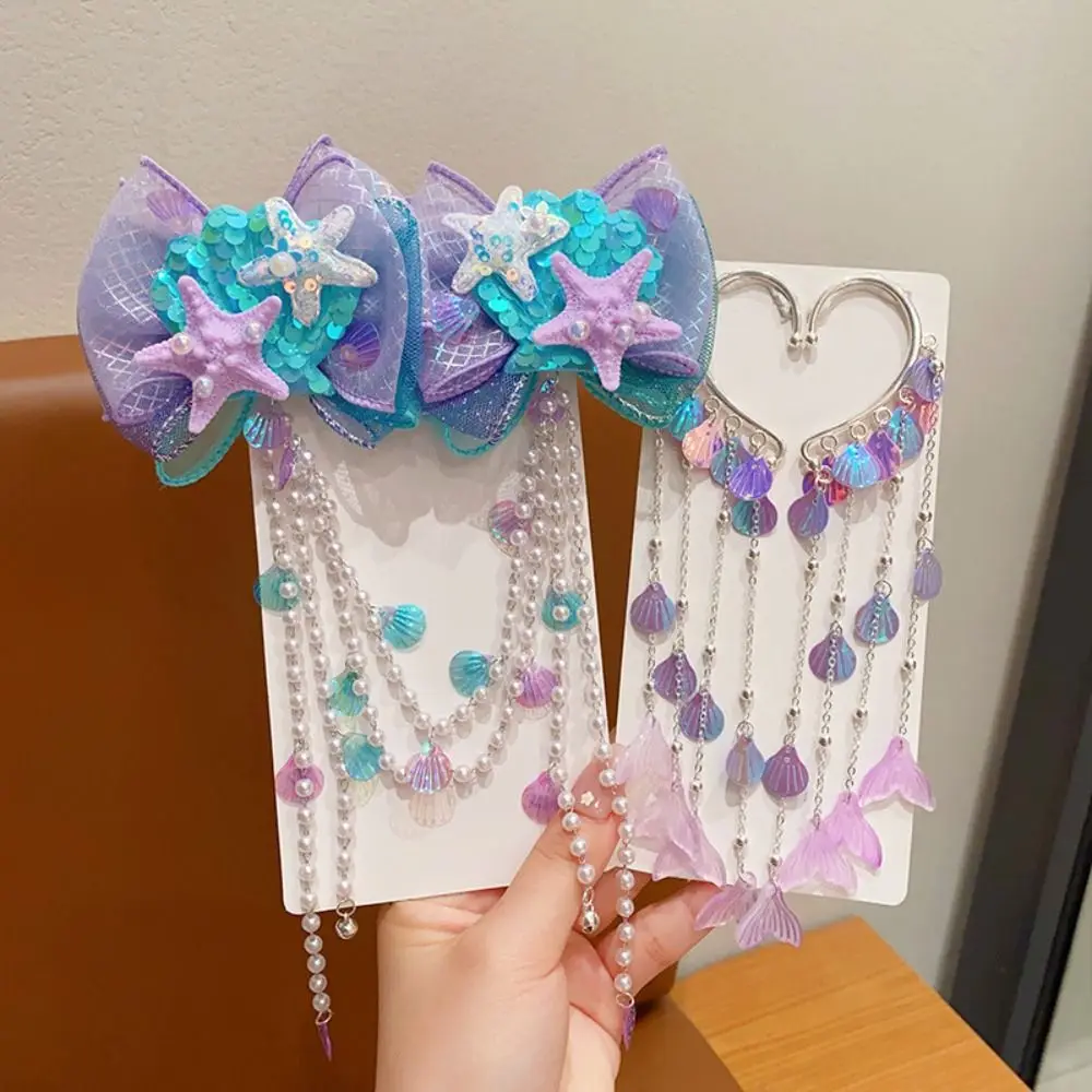 Jepit Rambut Lucu Fashion Mutiara Putri Duyung Rumbai Manis Rantai Dahi Peri Aksesori Kait Telinga Kreatif untuk Anak-anak