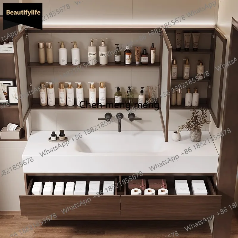 

B567 Medieval style bathroom cabinet rock slab hot bending ceramic seamless combination cabinet hand