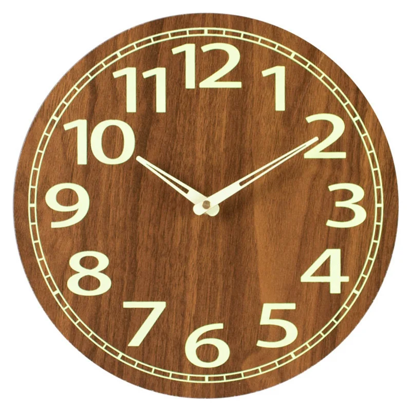 

Wooden Glow In The Dark Clock, 12 Inch Silent Non-Ticking, Energy-Absorbing Luminous Wall Clock For Bedroom Living Room-A02G