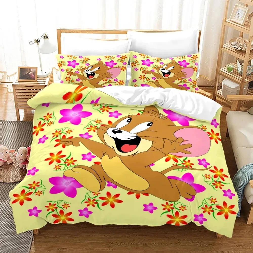 Cartoon T-Tom Mouse and Cat  Bedding Set J-Jerry Duvet Cover Bed Set Quilt Cover Pillowcase Comforter king Queen Size Boys Adult