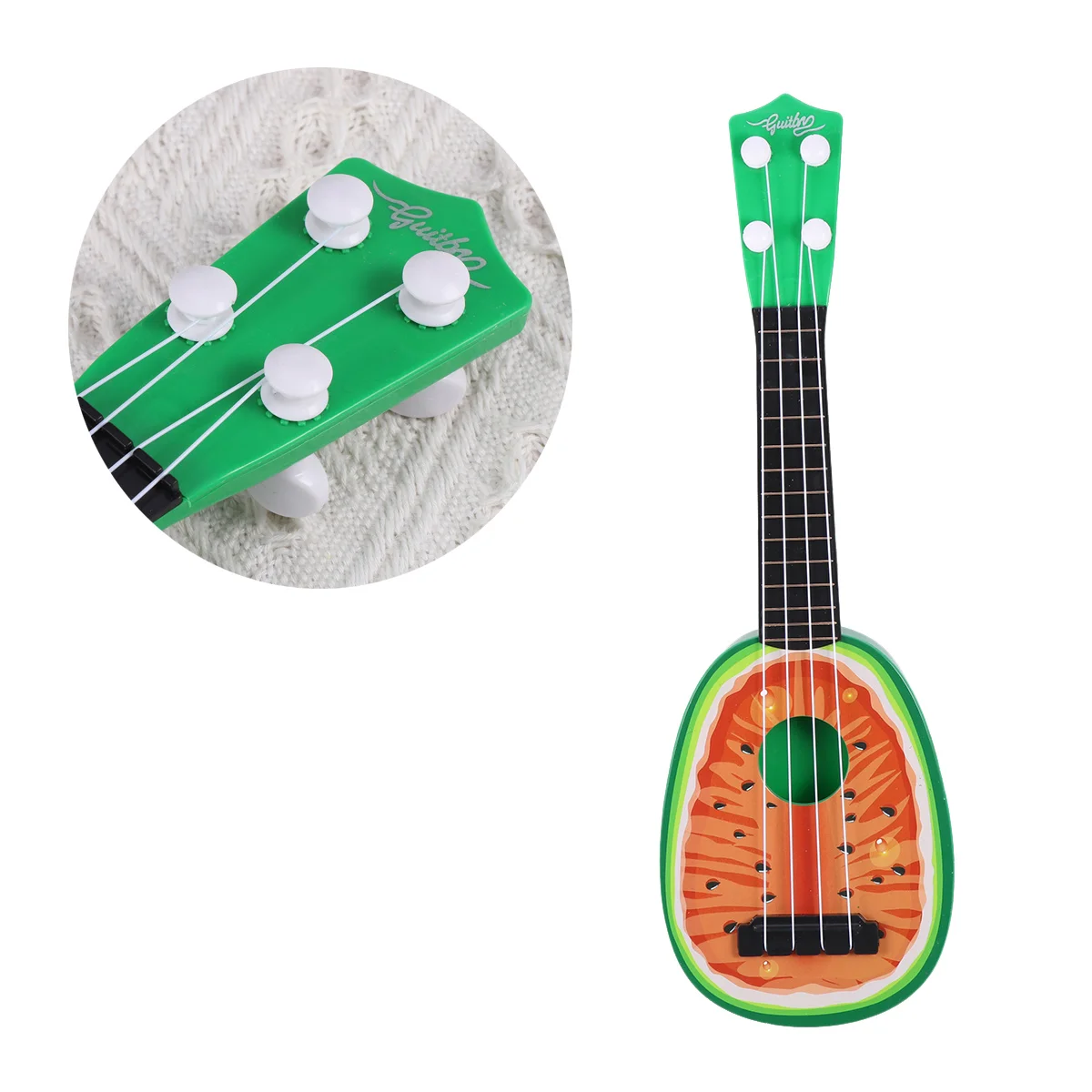 Kiwi Fruit Shape Ukulele Mini Musical Guitar Instrument Toy Childrens Educational Game Toys - Size L (Green)