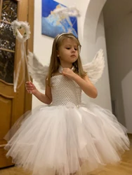 Baby girl  White Angel Tutu Costume for children Princess Fairy Cosplay Dress with Wings Halloween Costumes for Clothes Outfit