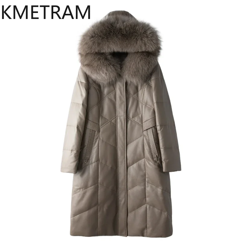 100% Sheepskin Puffer Jacket Women Clothing Goose Down Long Coas Winter Jackets with Hood Fox Fur Collar Пуховик Женский 2024