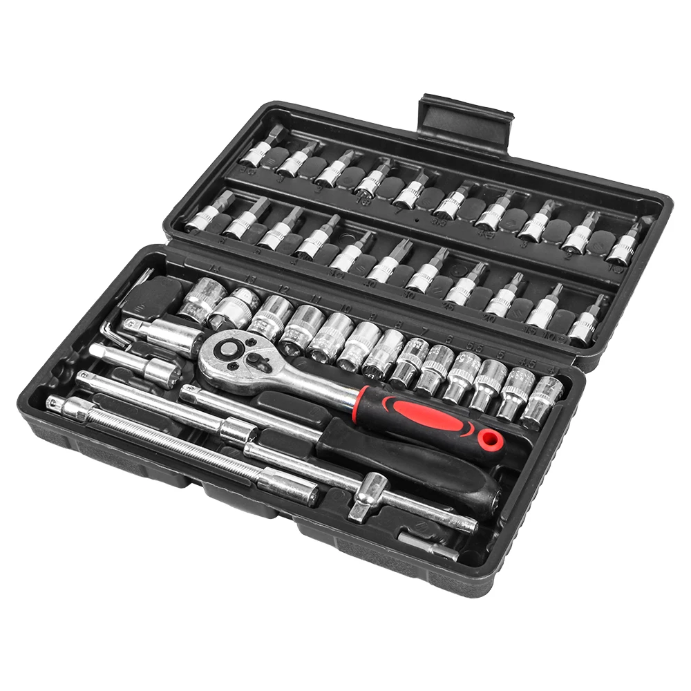 Motorcycle Multipurpose Repair Tool Kit 46 Piece/Set 1/4-Inch Socket Portable Maintenance Wrench Screwdriver For All Motorbikes