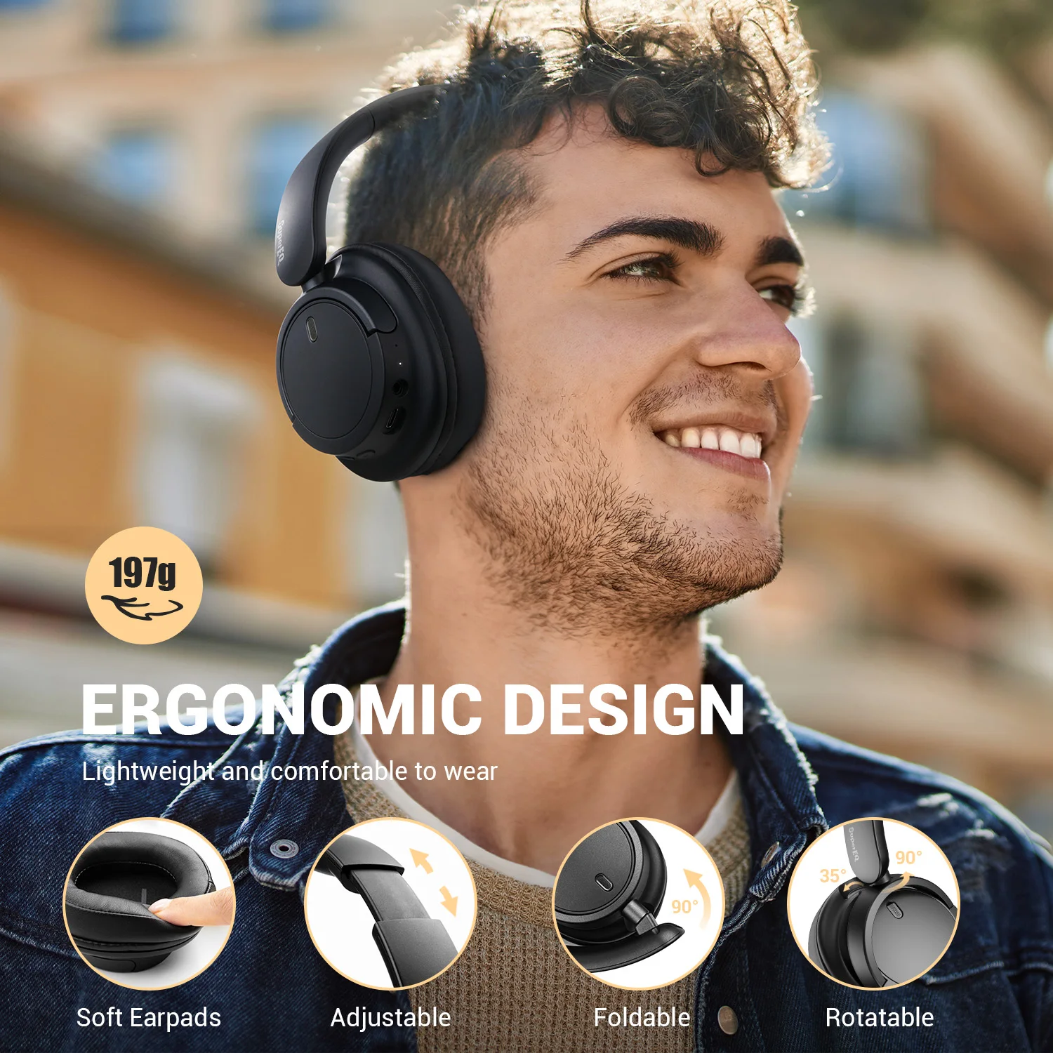 Oneodio SuperEQ V16 Cuffie wireless Bluetooth 5.3 Cuffie over-ear con microfono Modalità bass/pop Cuffie pieghevoli ad alta risoluzione 90H