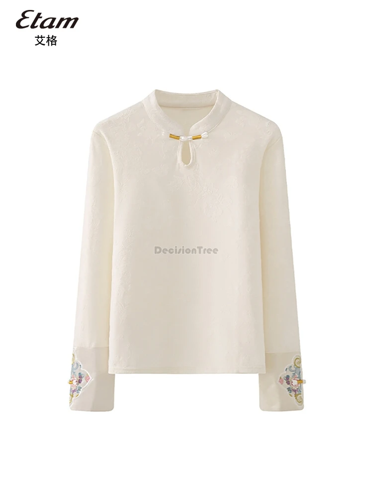 

2025 новая китайская базовая рубашка в стиле ретро для женщин, весенняя новая блузка с воротником-стойкой и вышивкой с длинными рукавами qipao tang, костюм t001