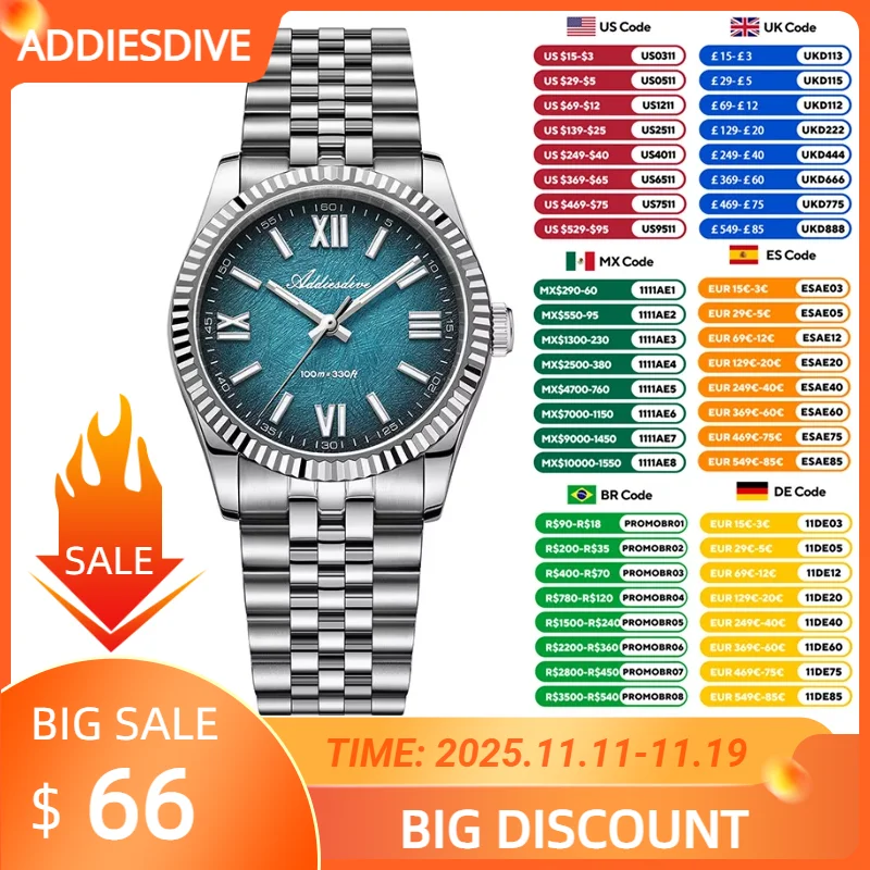 

ADDIESDIVE 2025 Quartz Watches For Men VH31 Sapphire Glass Gradient Watches Stainless Steel Waterproof Men's Watch Dress AD2512