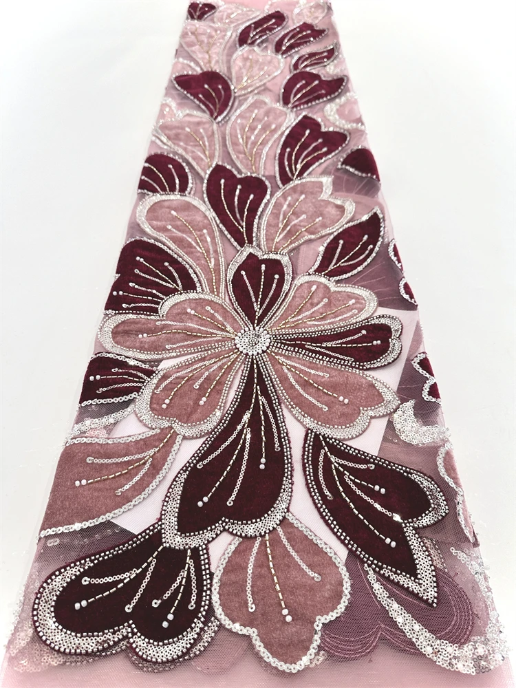 Dernières perles de velours dentelle africaine 2025 paillettes de haute qualité nigérian français Tulle tissu broderie pour les femmes robe