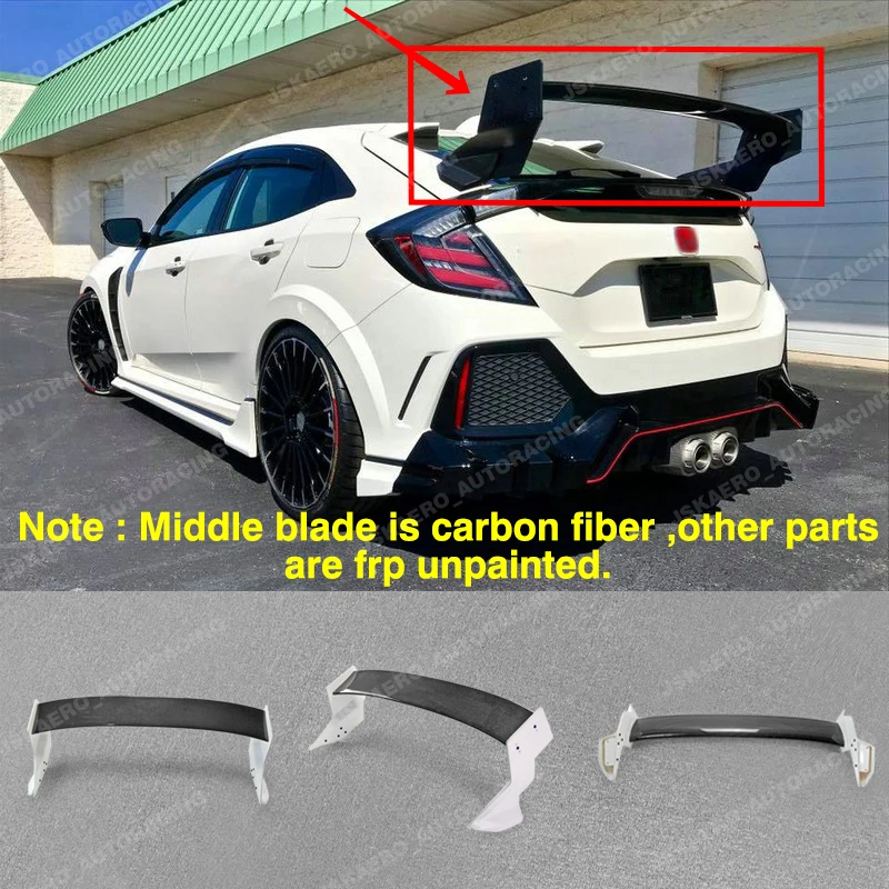 

For Honda Civic Hatchback Fk8 Carbon +FRP Unpainted Rear Trunk Spoiler Wing Lip