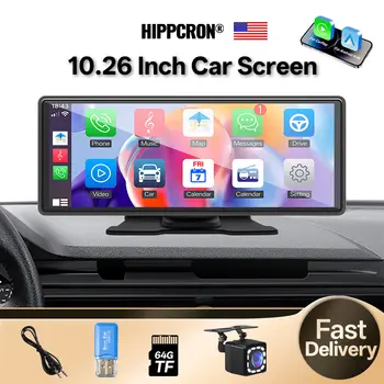 Hippcron 10,26palcový přenosný autorádio s multimediálním video přehrávačem, IPS dotykovou obrazovkou, podporou Carplay/Android auto, univerzální 12-24V 10 nejlepší prodej univerzální obrazovka pro Android - №2