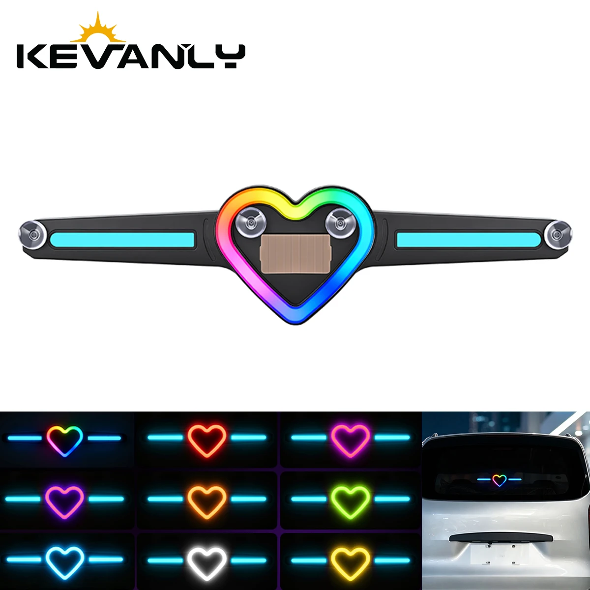 1Pcs LED Solar Powered Heart-shaped Neon Light For Car Rear Window Decoration RGB Love LED Ambient Atmosphere Light USB Charging