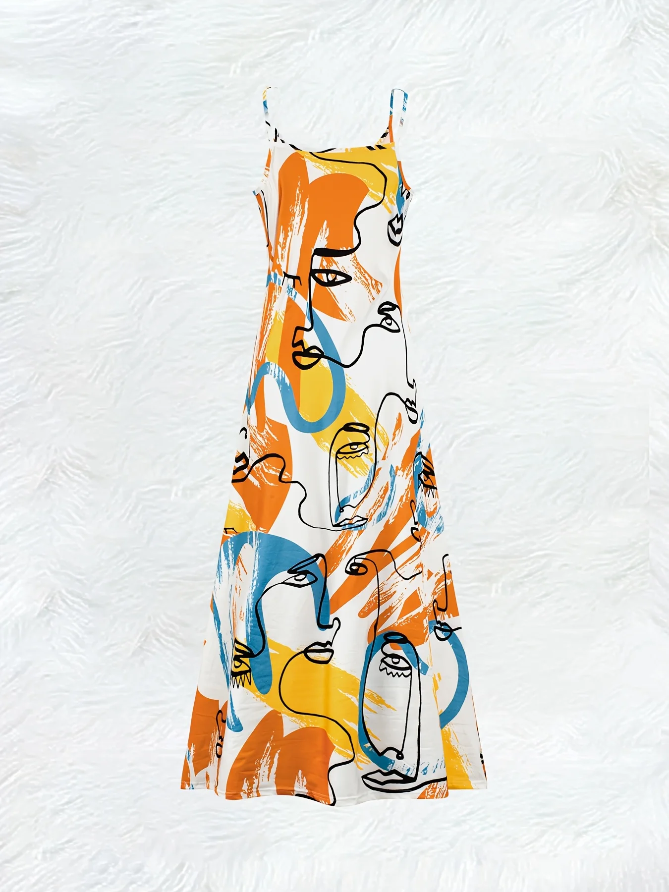 Printed Design casual style Abstract Faces Colorful Artistic Design women's dress